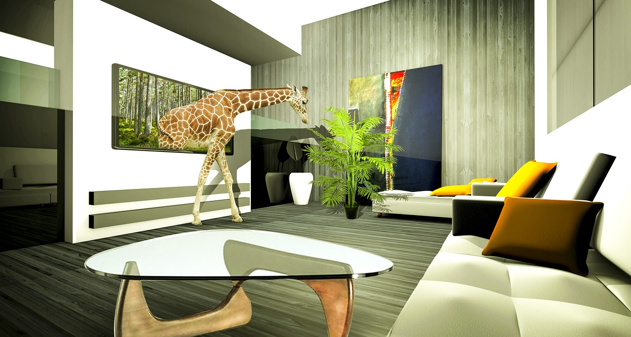 Eetkamer met groot, exotisch giraffe schilderij. Eetkamer met groot, exotisch giraffe schilderij.